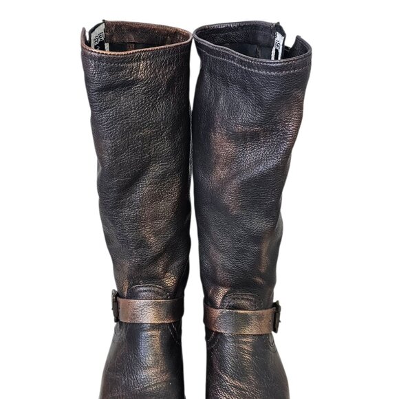 FRYE Womens Veronica Bronze Brush Off Slouch Leather Boots, Tall, Buckle, Sz 8 - Picture 10 of 11